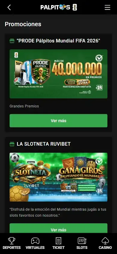 Palpitos campaigns — Platform screens Palpitos campaigns — Platform screens